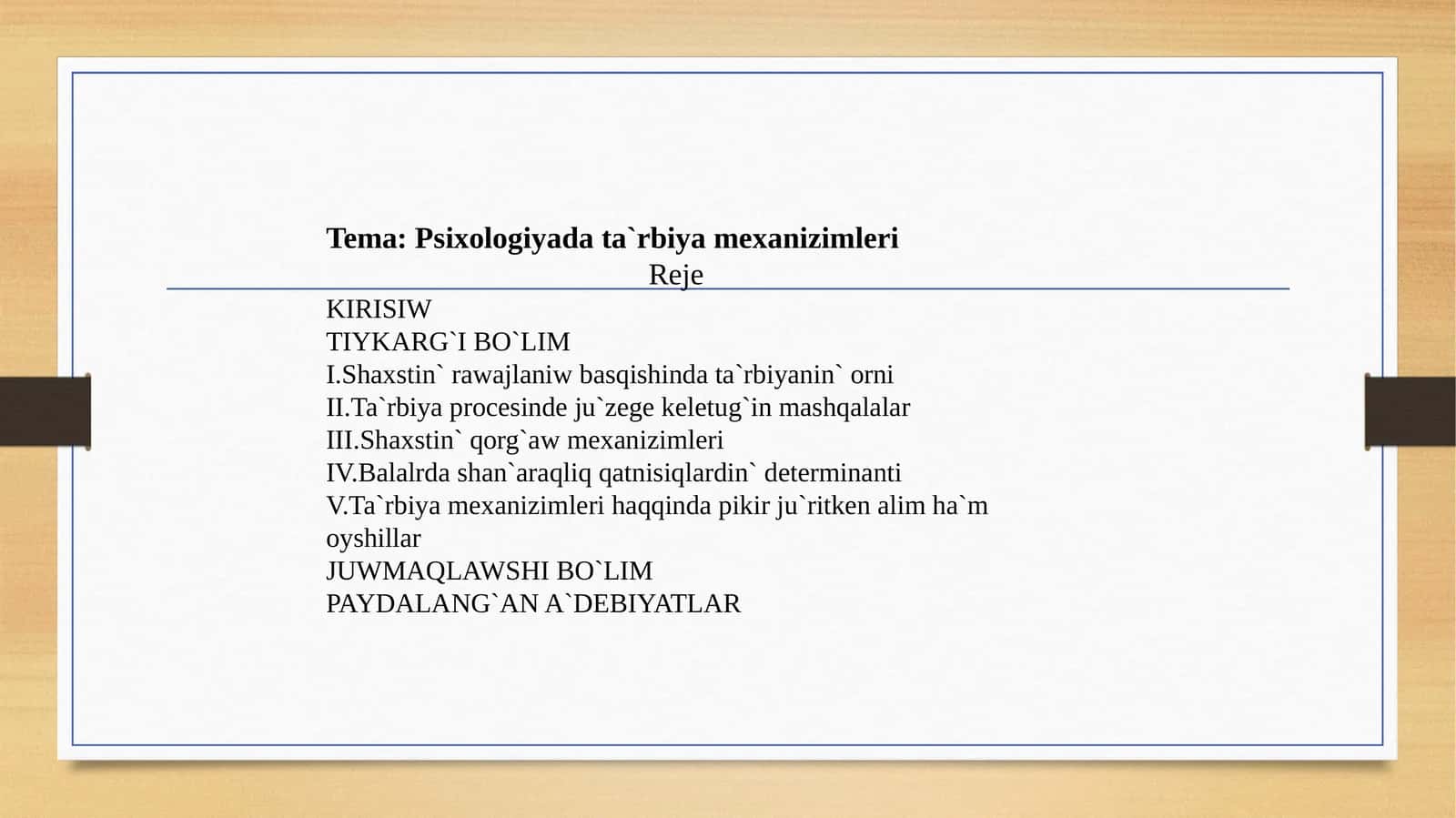 Psixologiyada ta`rbiya mexanizimleri 1
