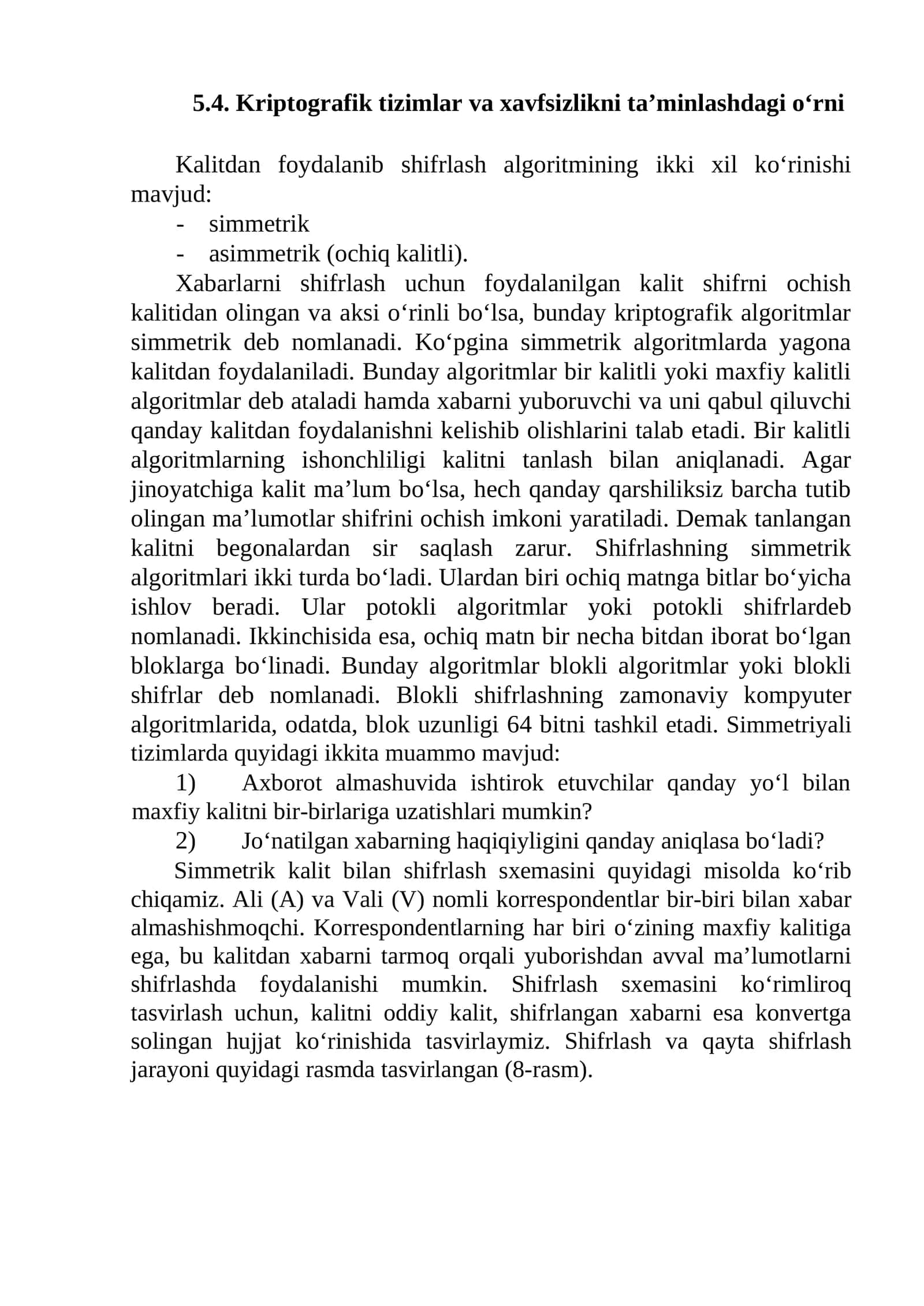 Kriptografik tizimlar va xavfsizlikni ta’minlashdagi o‘rni 1
