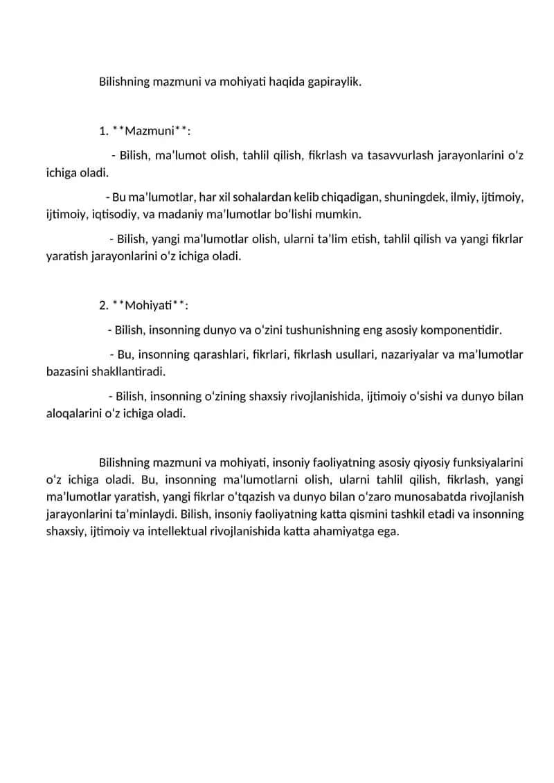 Bilishning mazmuni va mohiyati 1