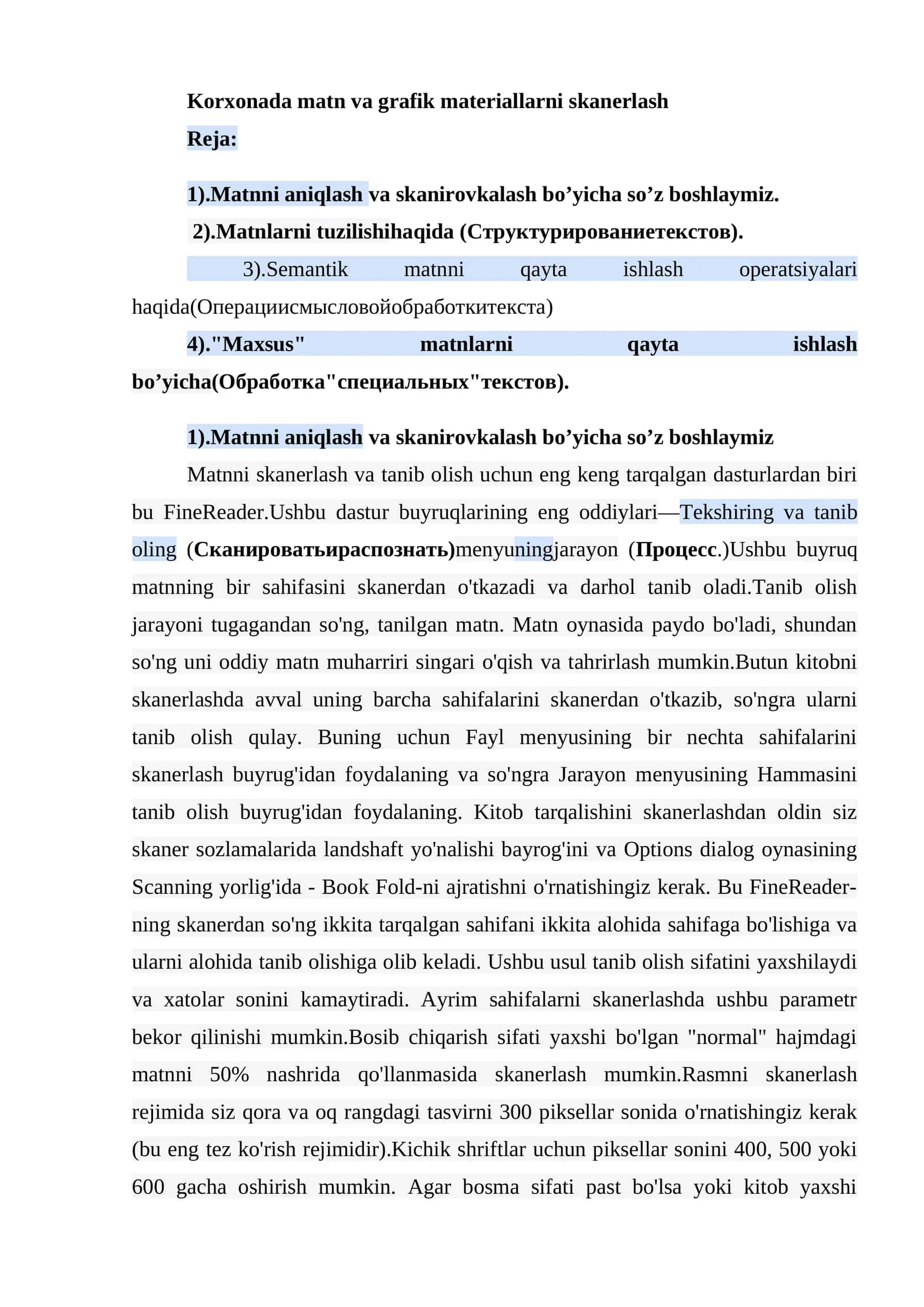 Matnni aniqlash va skanerlash 1