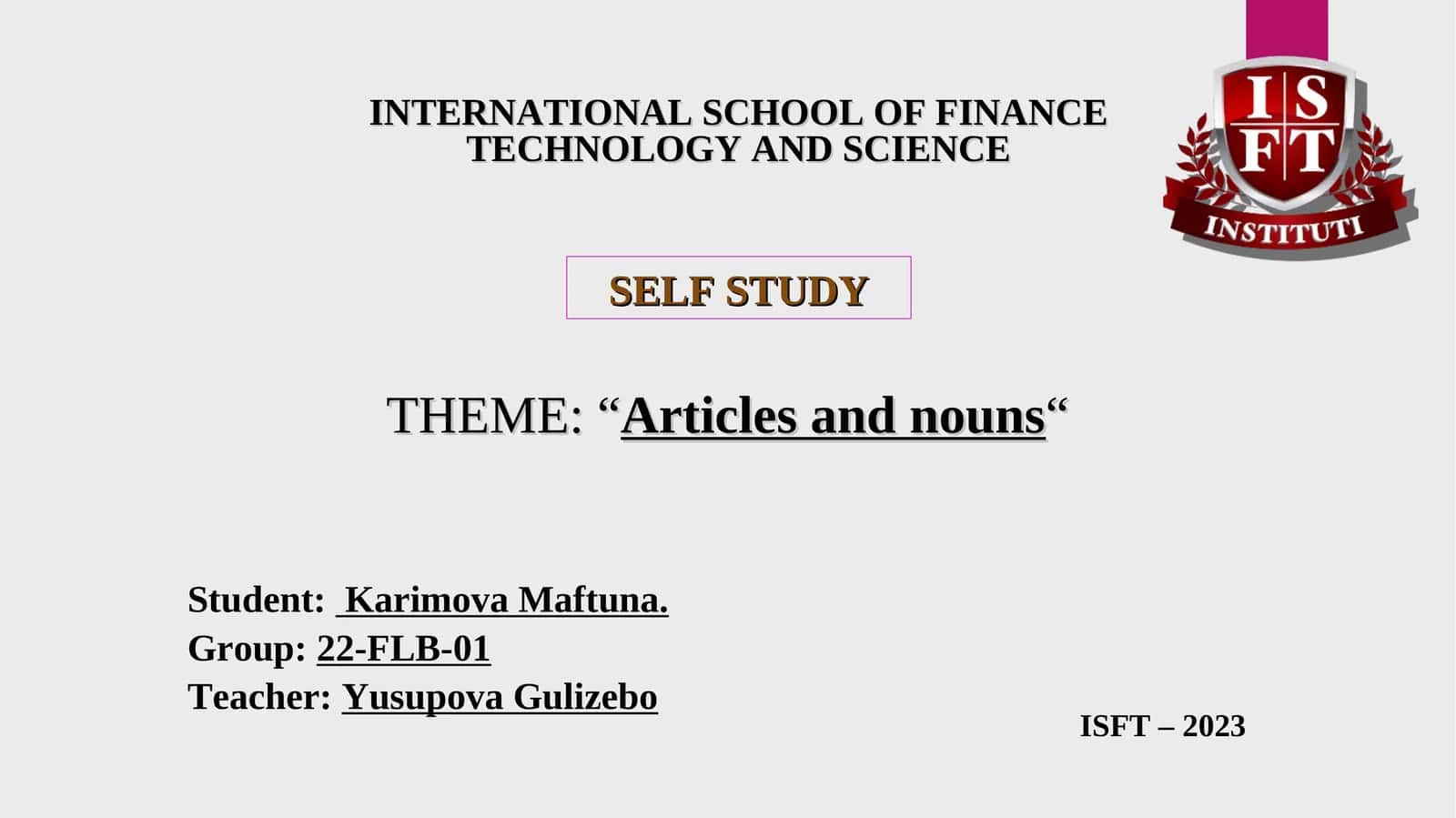 ARTICLES AND NOUNS 1