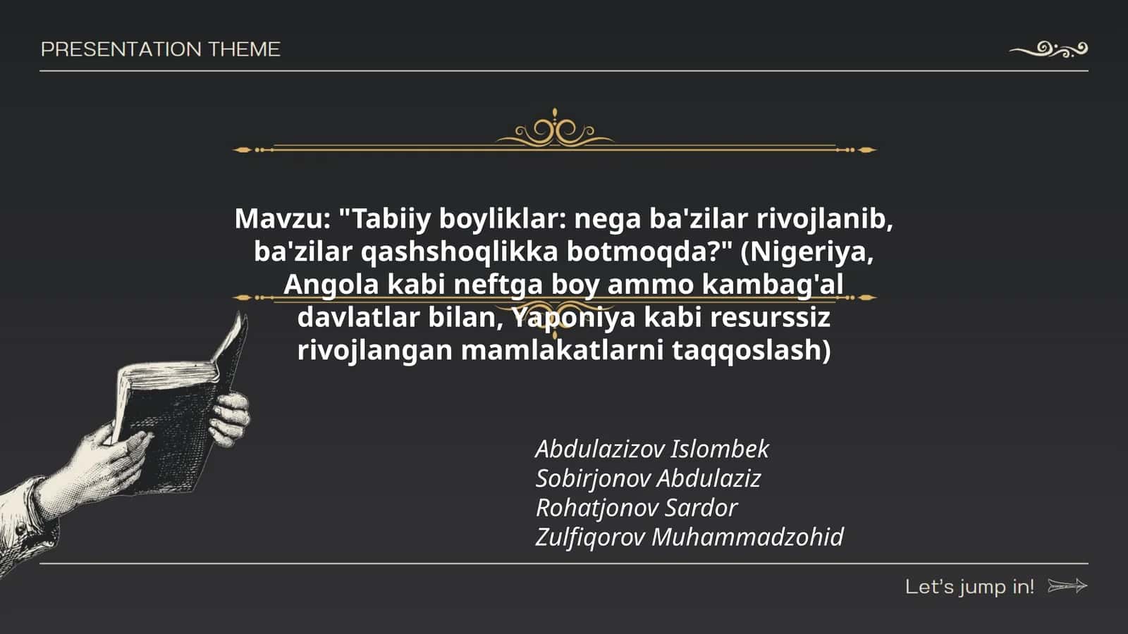 "Tabiiy boyliklar: nega ba'zilar rivojlanib, ba'zilar qashshoqlikka botmoqda?" 1