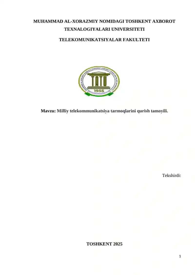 Milliy telekommunikatsiya tarmoqlarini qurish tamoyili