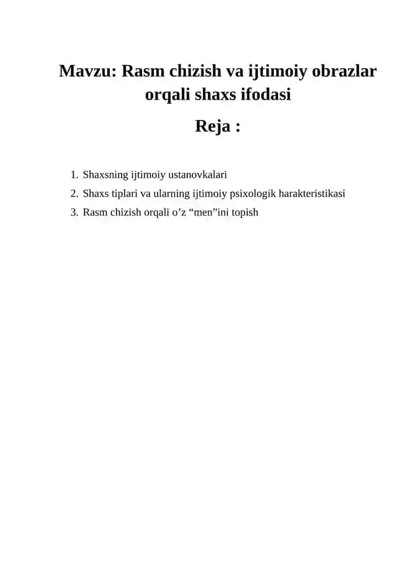 Rasm chizish va ijtimoiy obrazlar orqali shaxs ifodasi
