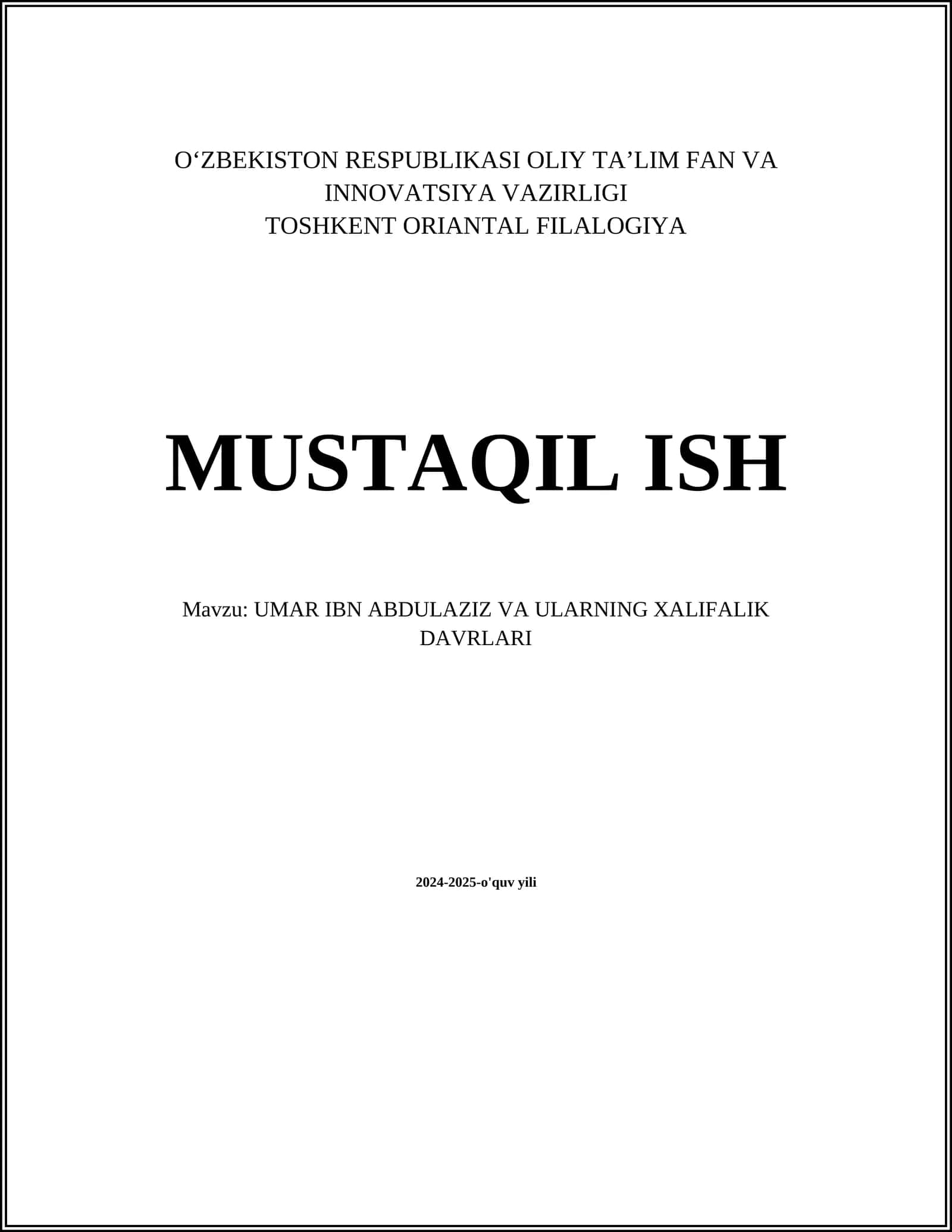 UMAR IBN ABDULAZIZ VA ULARNING XALIFALIK DAVRLARI 1