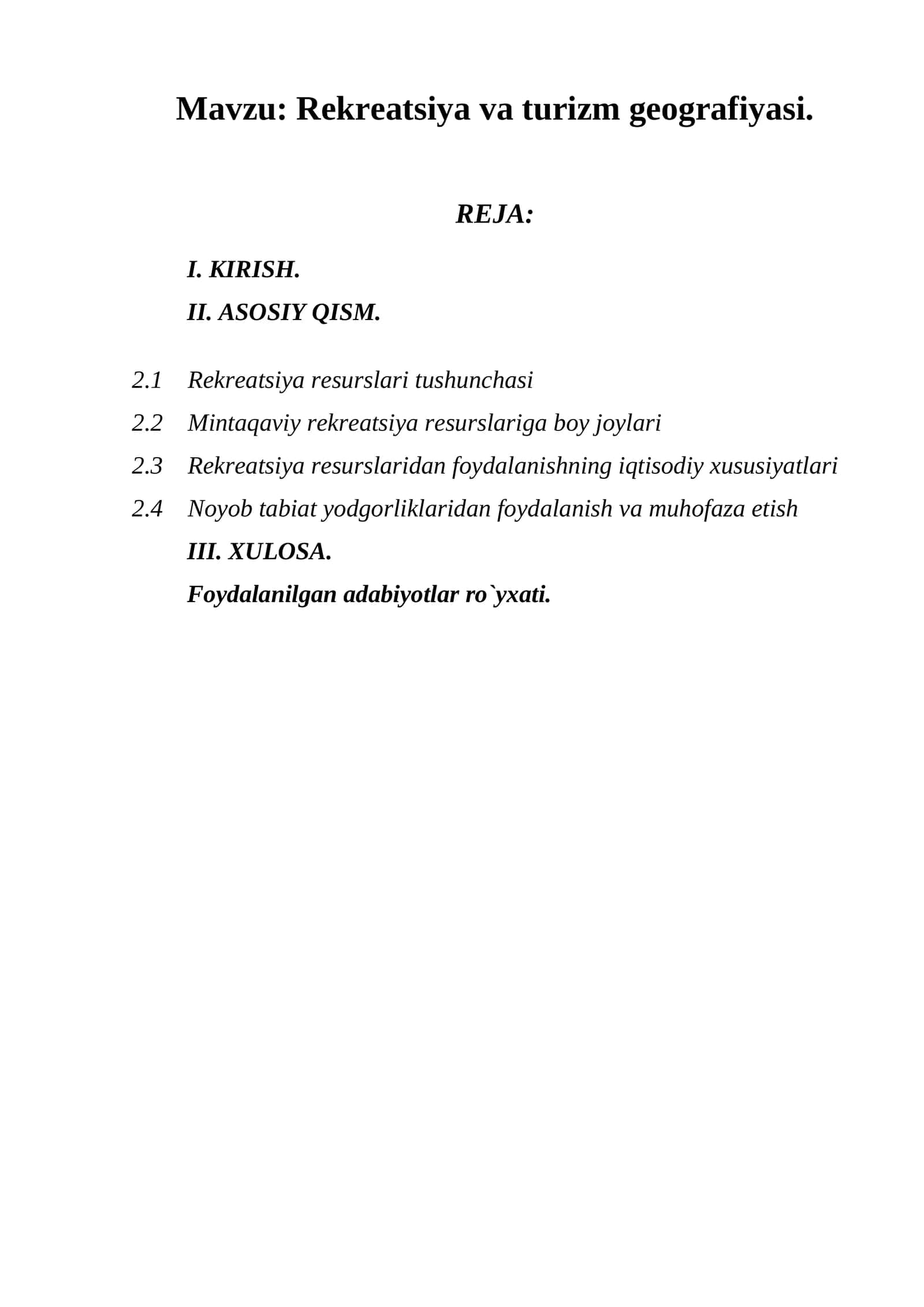 Rekreatsiya va turizm geografiyasi 1