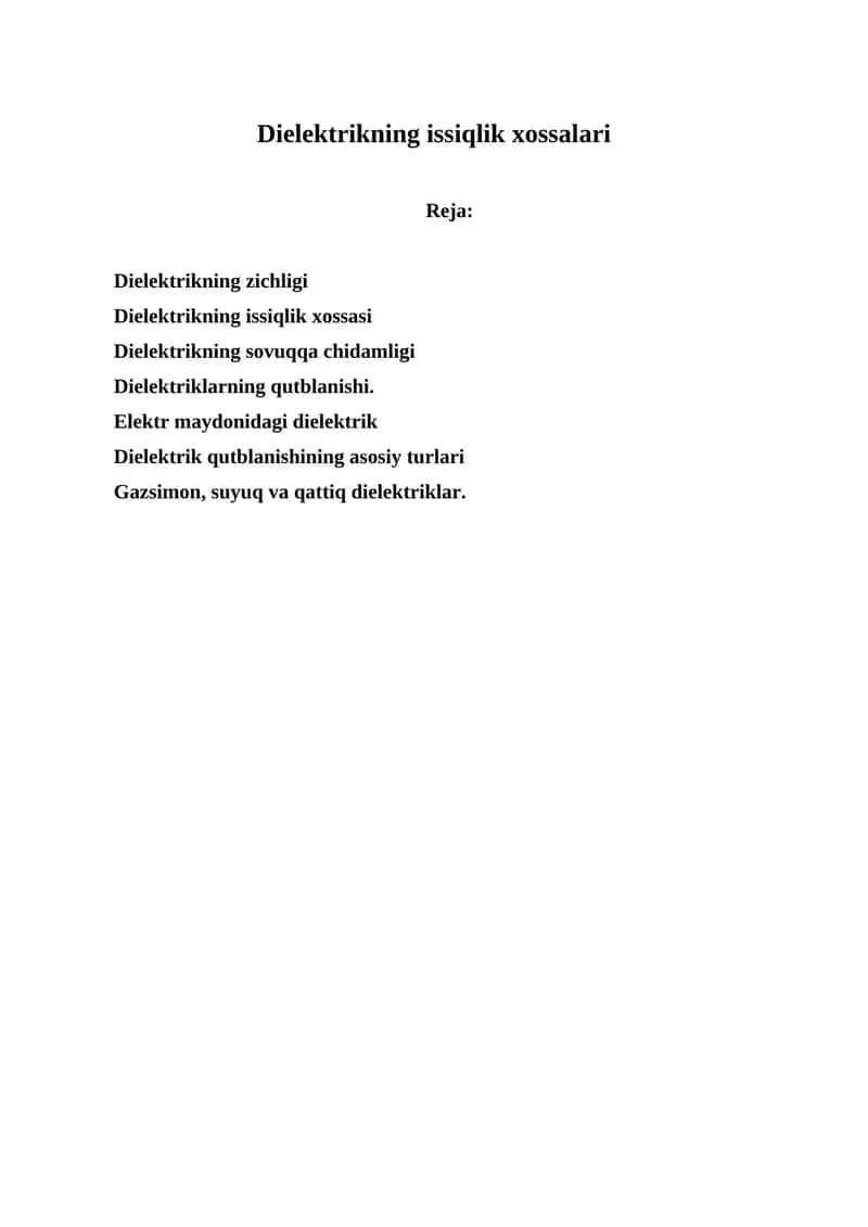 Dielektrikning issiqlik xossalari 1