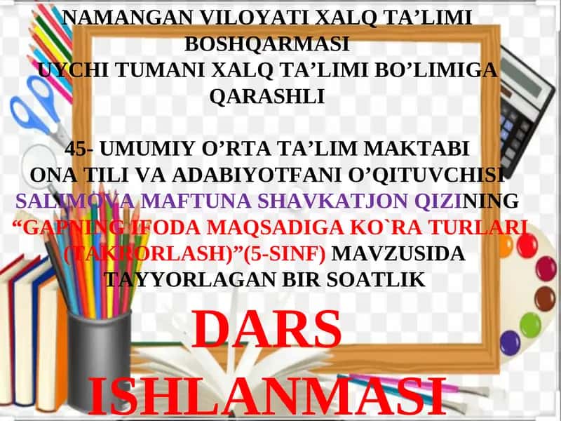 GAPNING IFODA MAQSADIGA KO`RA TURLARI (TAKRORLASH) 1