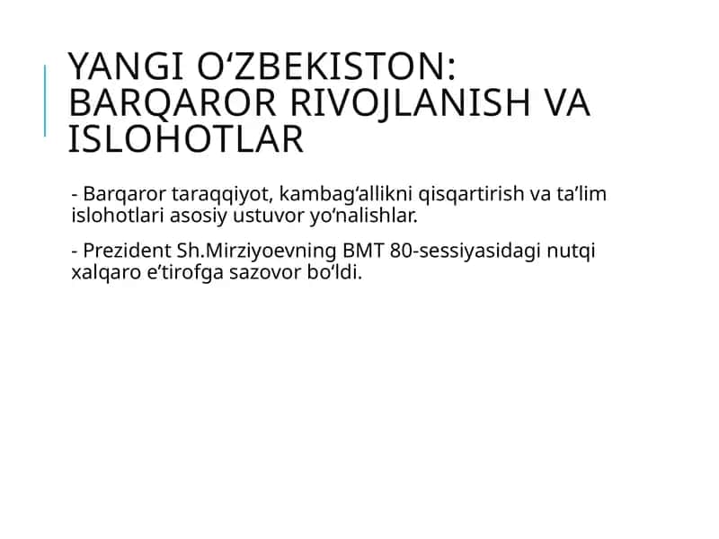Yangi O‘zbekiston: Barqaror rivojlanish va islohotlar 1