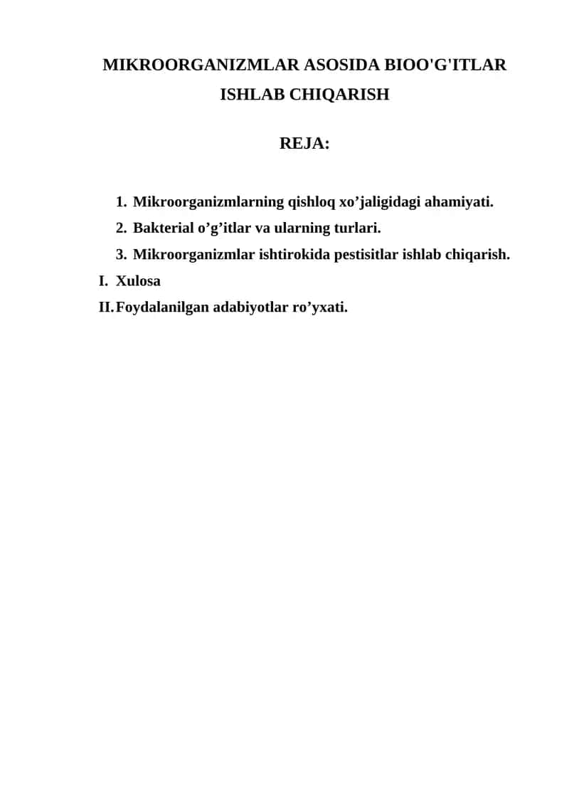MIKROORGANIZMLAR ASOSIDA BIOO'G'ITLAR ISHLAB CHIQARISH 1