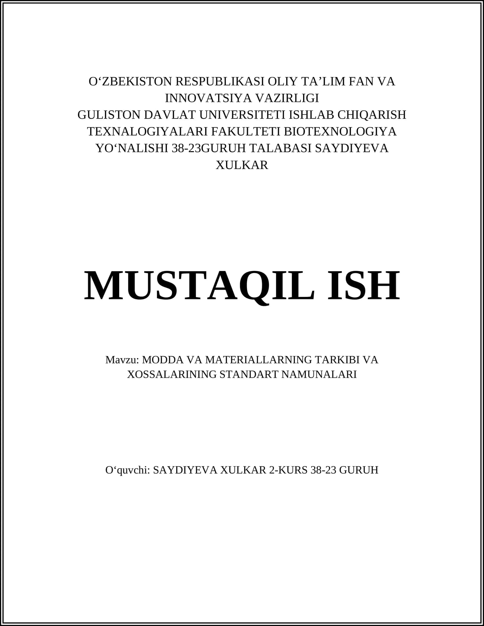 MODDA VA MATERIALLARNING TARKIBI VA XOSSALARINING STANDART NAMUNALARI 1