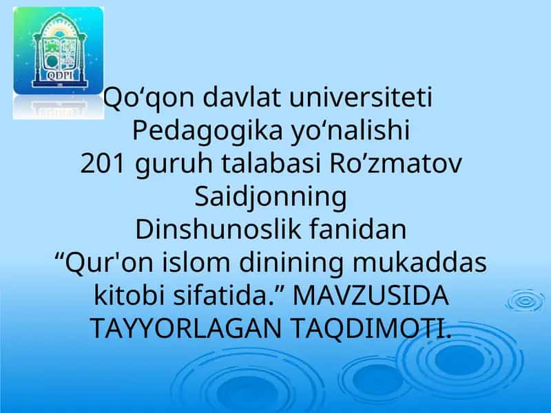 Qur'on islom dinining mukaddas kitobi sifatida. 1