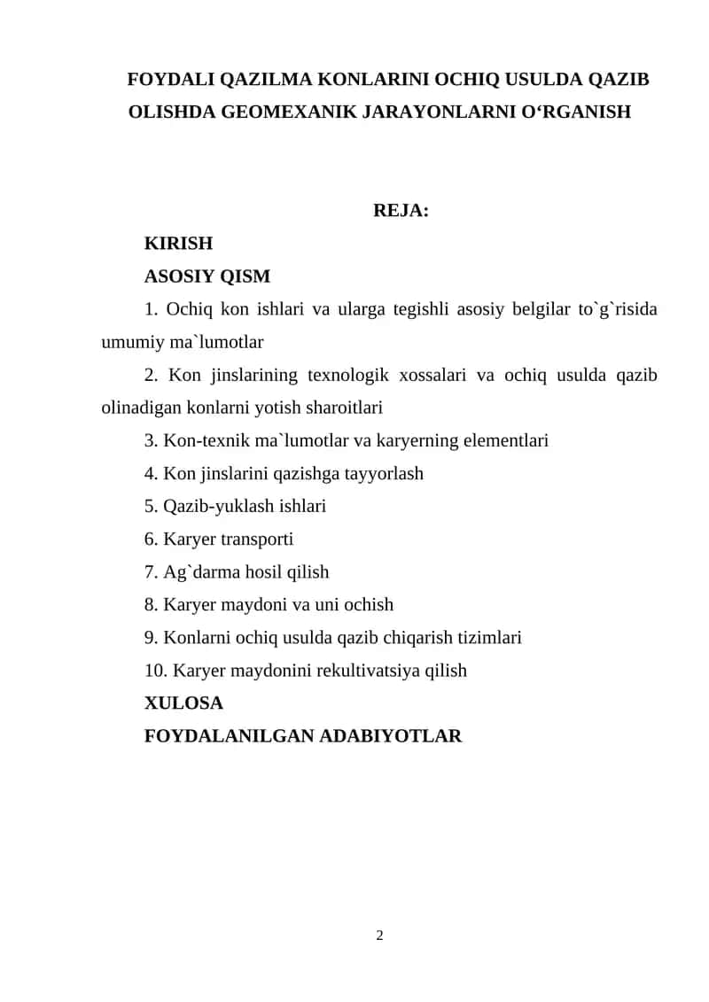 Konlarni ochiq usulda qazib olish 1