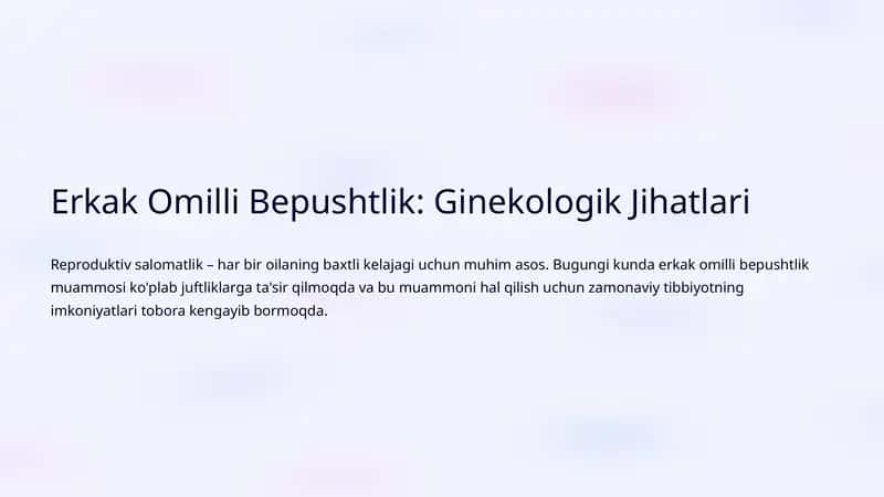 Erkak Omilli Bepushtlik: Ginekologik Jihatlari 1