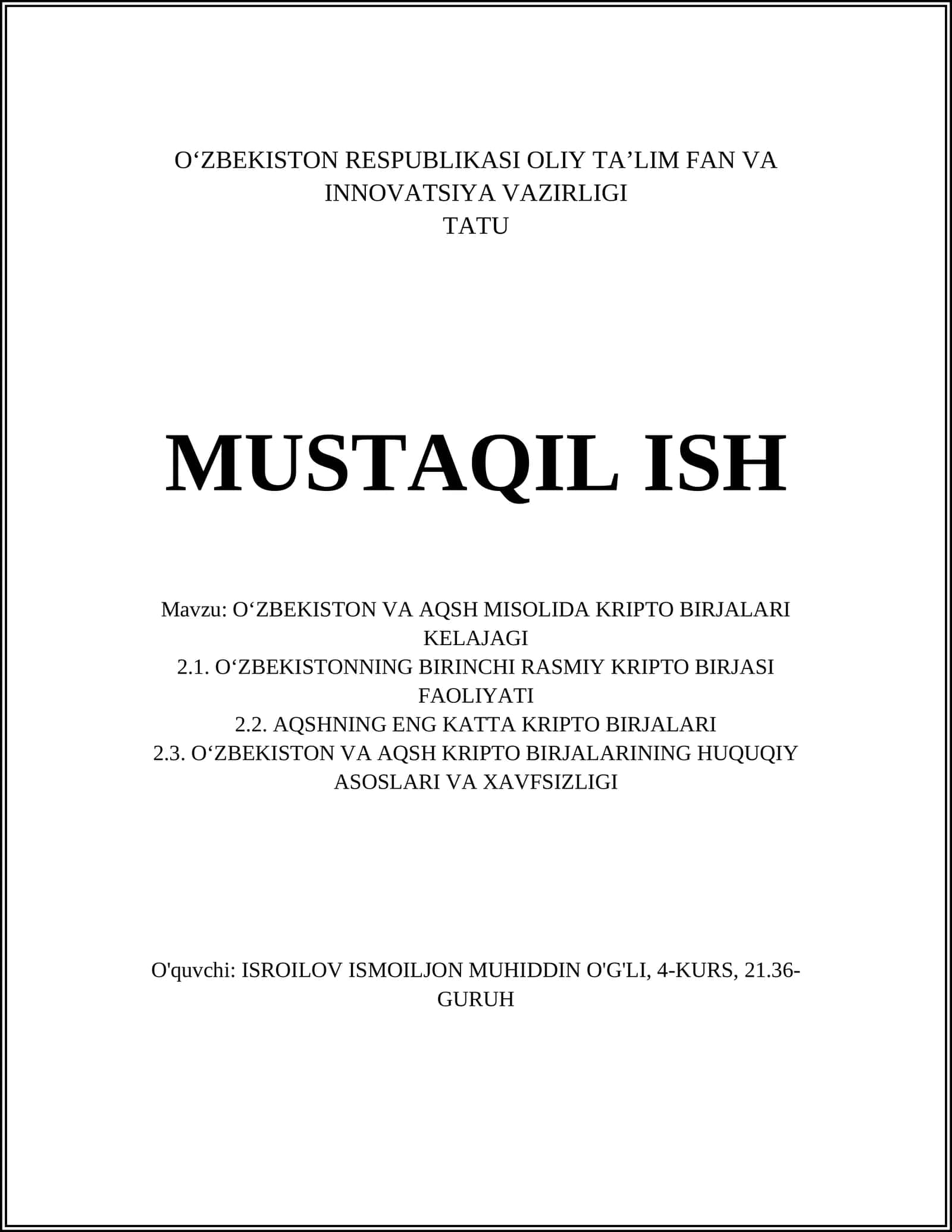 O‘ZBEKISTON VA AQSH MISOLIDA KRIPTO BIRJALARI KELAJAGI 1
