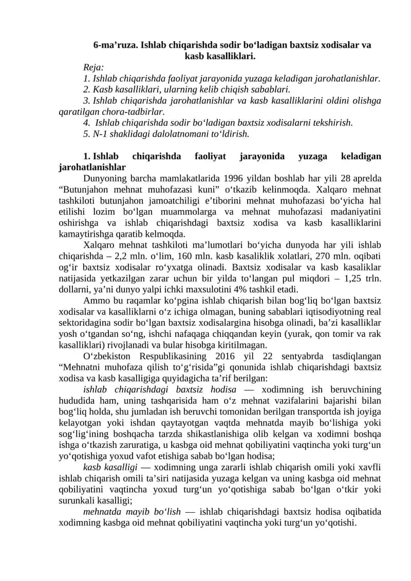 Baxtsiz Xodisalar va Kasb Kasalliklari 1