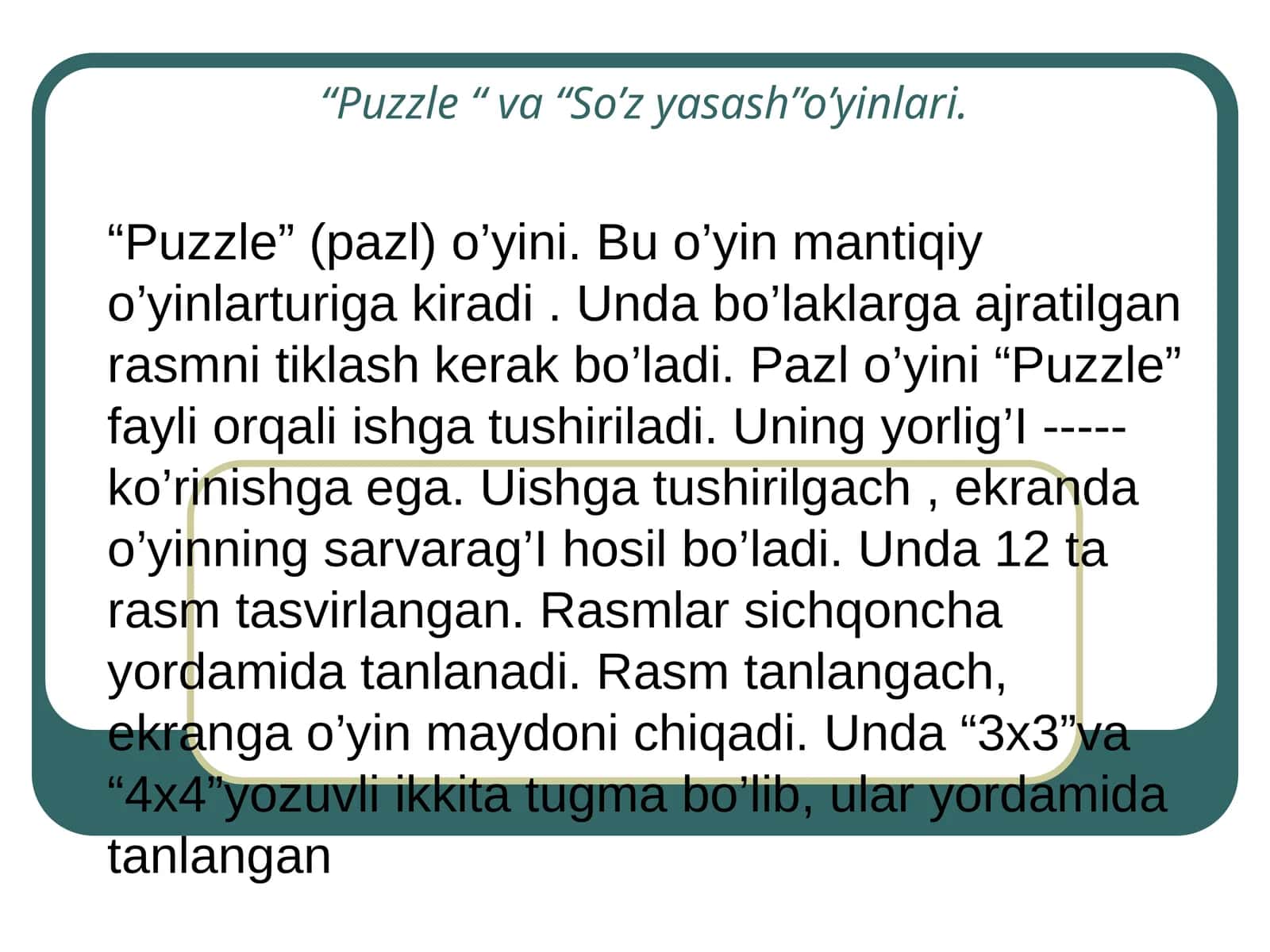 "Puzzle" va "So’z yasash" o’yinlari 1