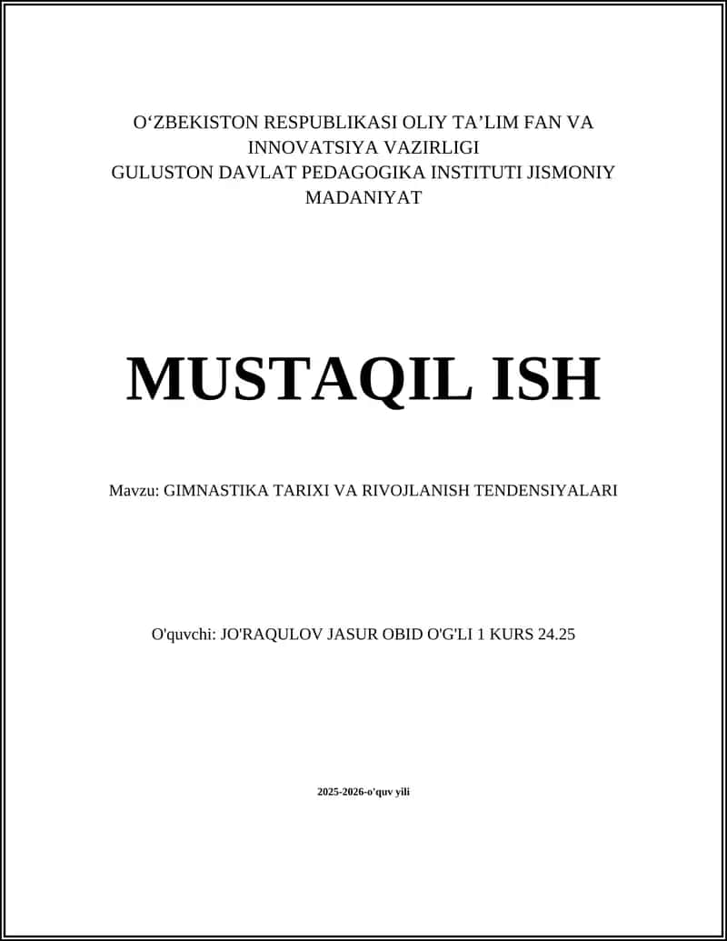 GIMNASTIKA TARIXI VA RIVOJLANISH TENDENSIYALARI 1