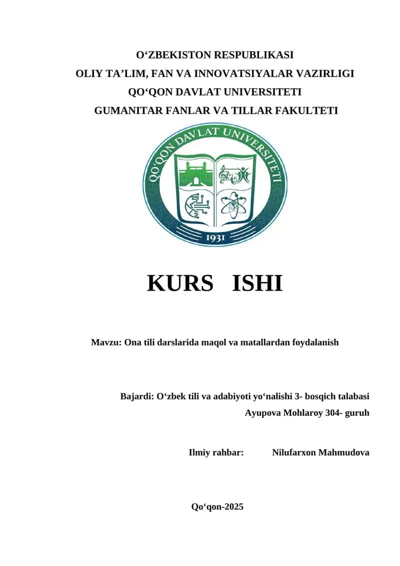 Ona tili darslarida maqol va matallardan foydalanish 1