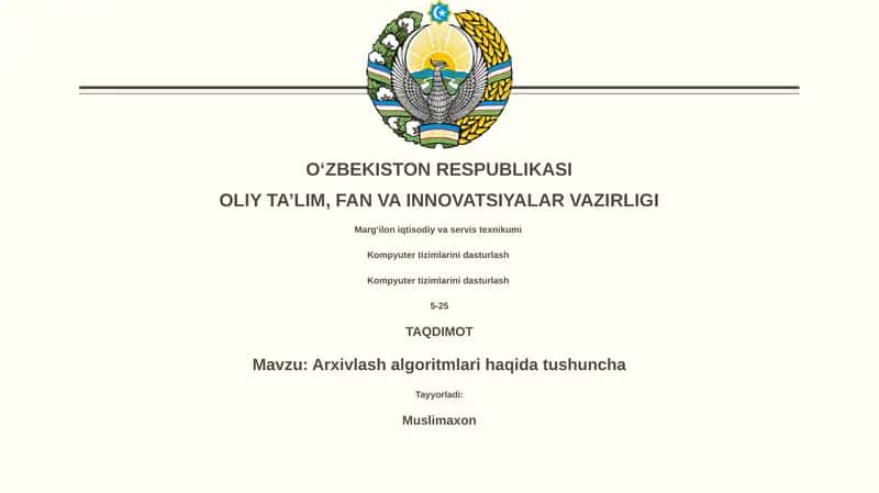 Arxivlash algoritmlari haqida tushuncha 1