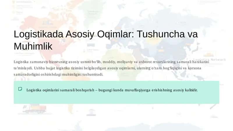 Logistikada asosiy oqimlar: Tushuncha va Muhimlik 1