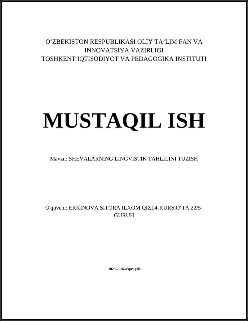 SHEVALARNING LINGVISTIK TAHLILINI TUZISH 1