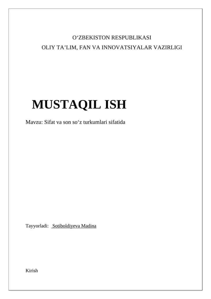 Sifat va son soʻz turkumlari sifatida 1