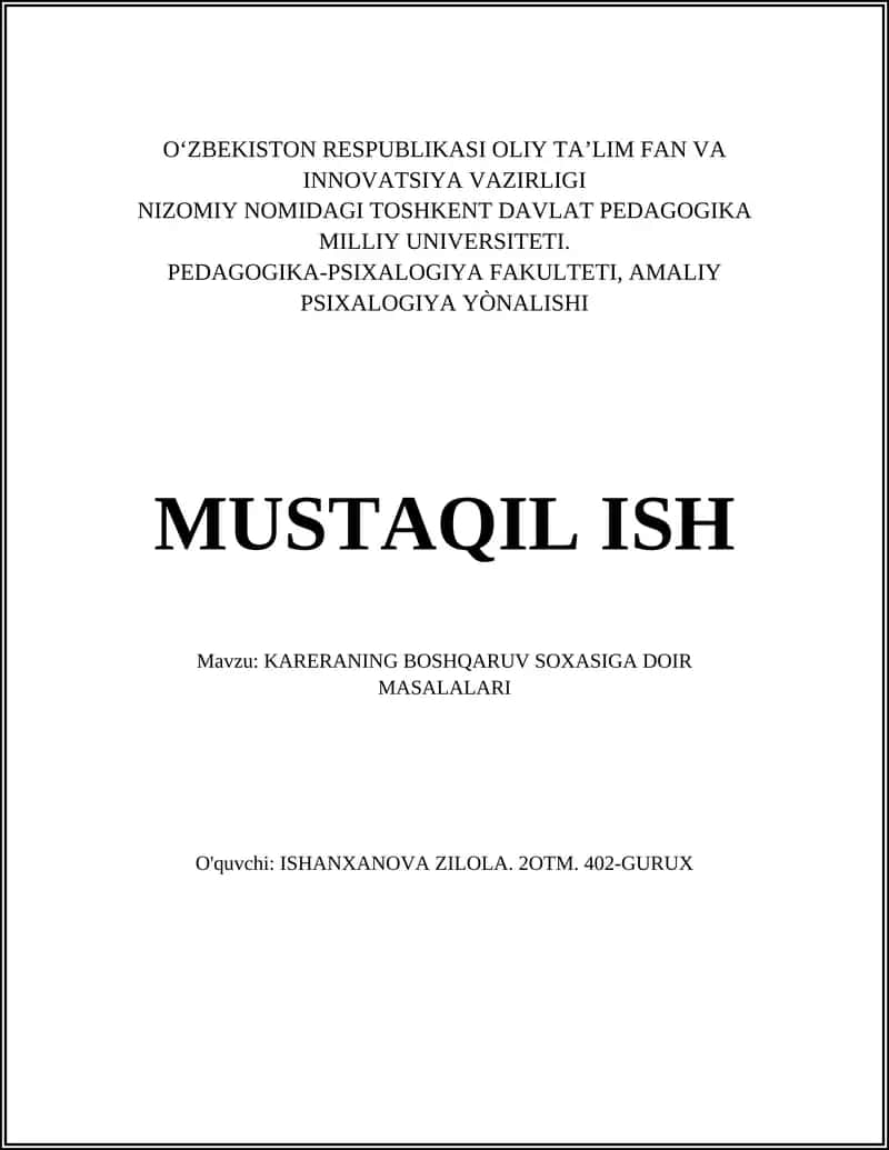 KARERANING BOSHQARUV SOXASIGA DOIR MASALALARI 1