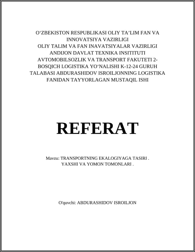 TRANSPORTNING EKALOGIYAGA TASIRI 1