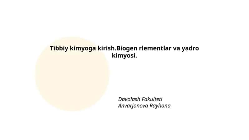 Tibbiy kimyoga kirish 1