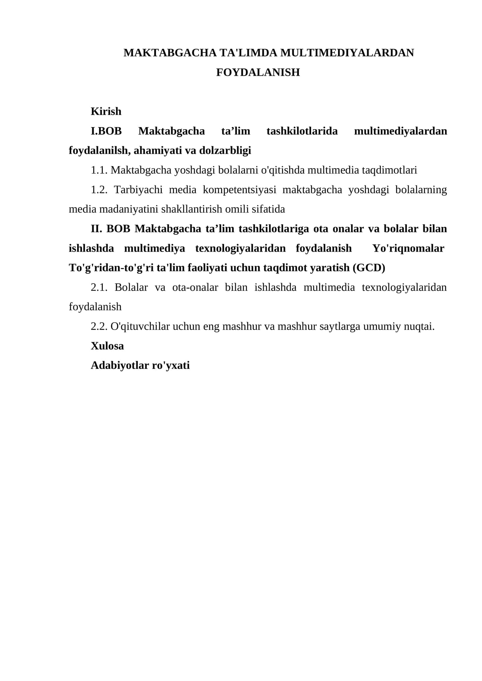 MAKTABGACHA TA'LIMDA MULTIMEDIYALARDAN FOYDALANISH 1