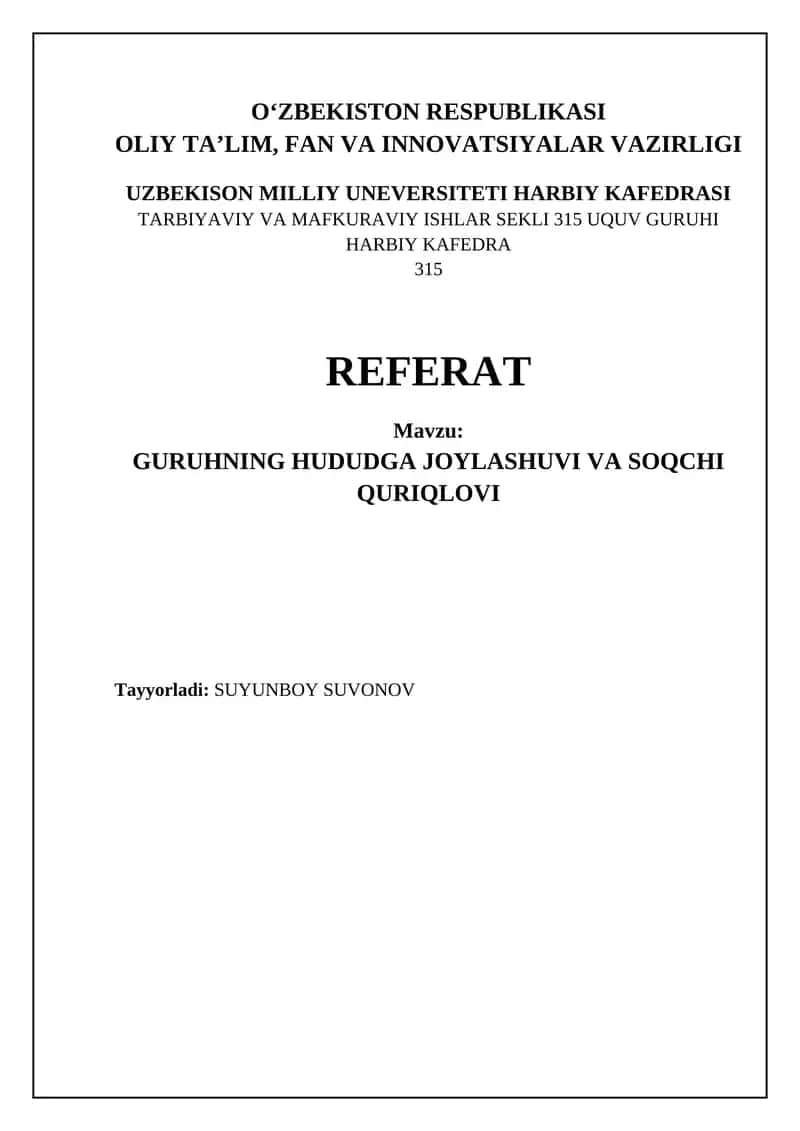 GURUHNING HUDUDGA JOYLASHUVI VA SOQCHI QURIQLOVI 1
