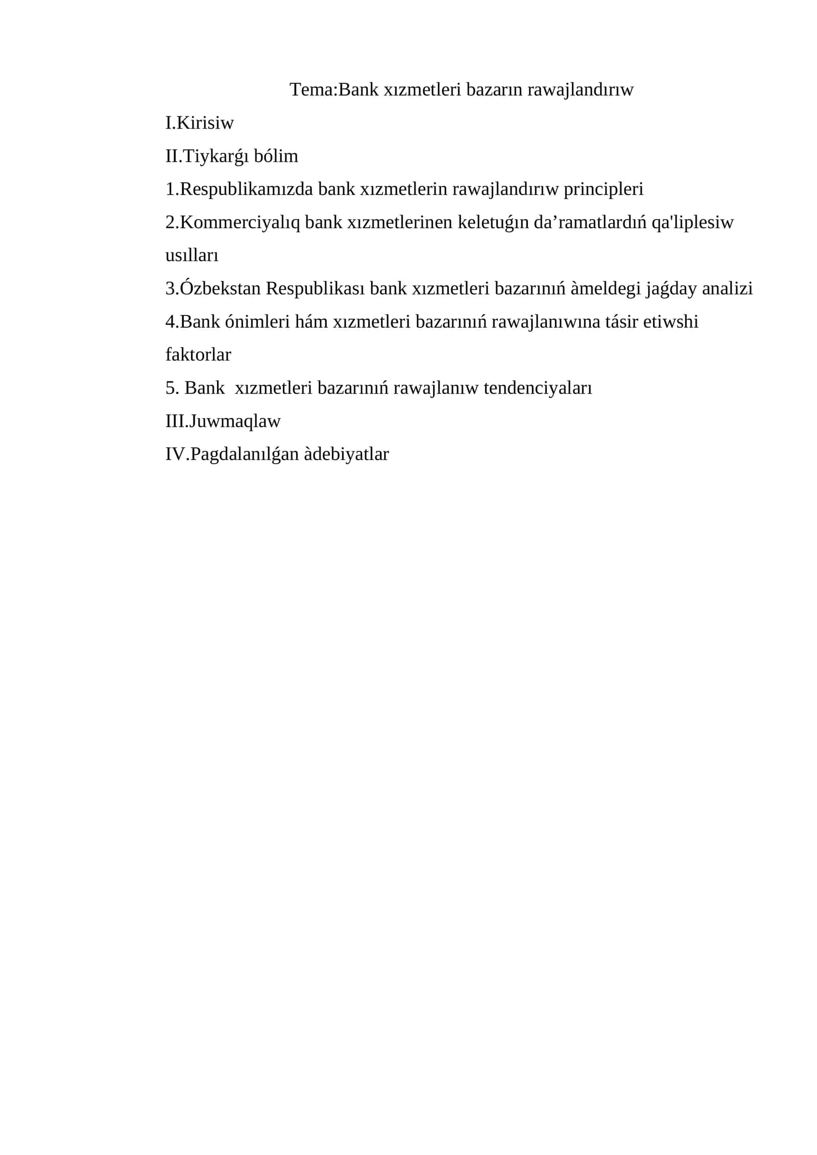 Bank xızmetleri bazarın rawajlandırıw 1