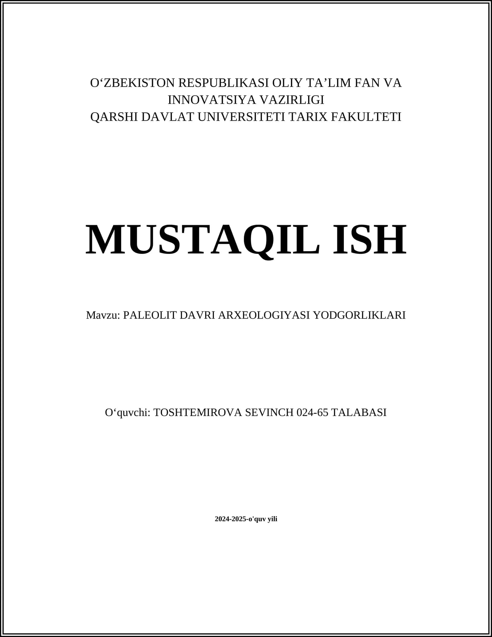 PALEOLIT DAVRI ARXEOLOGIYASI YODGORLIKLARI 1