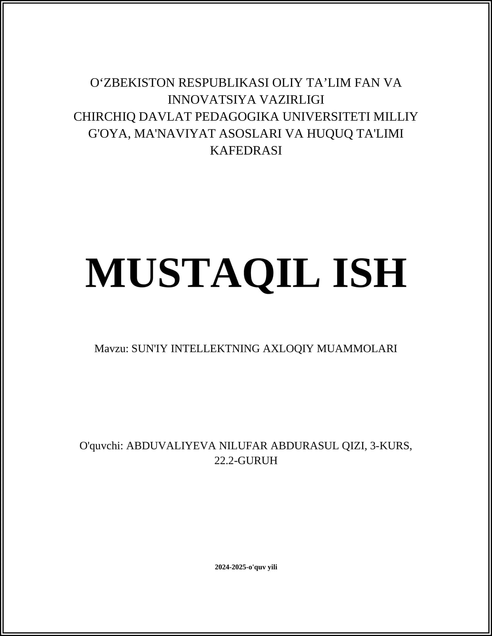 SUN'IY INTELLEKTNING AXLOQIY MUAMMOLARI 1