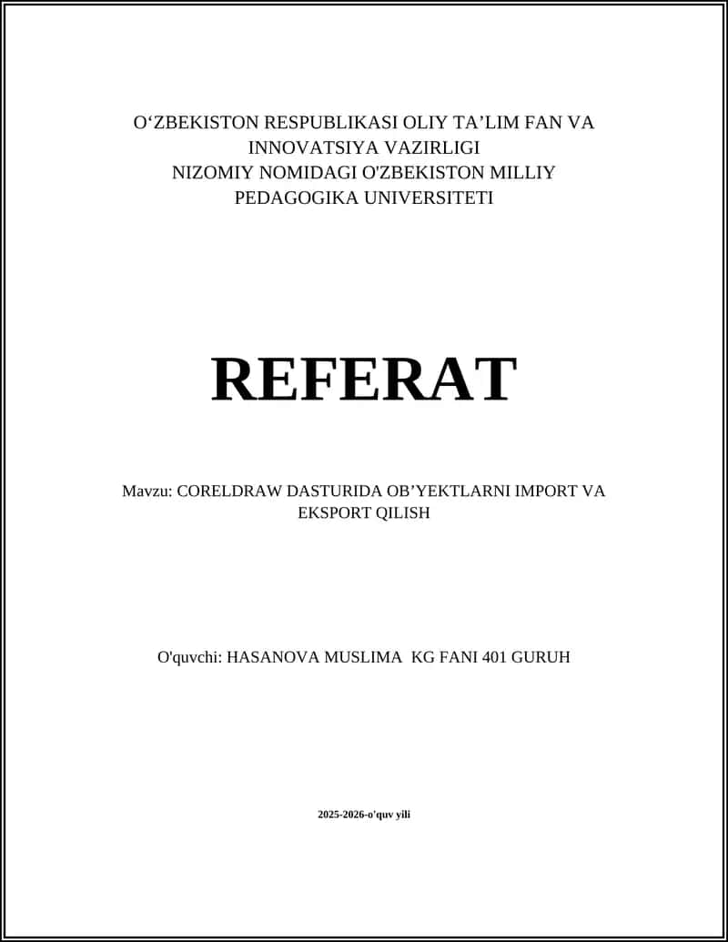 CorelDRAW DASTURIDA OB’YEKTLARNI IMPORT VA EKSPORT QILISH 1