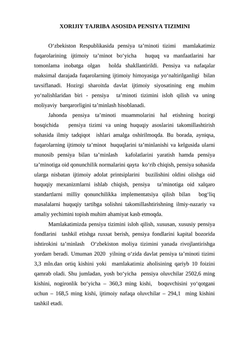 Pensiya Tizimini Isloh Qilish 1