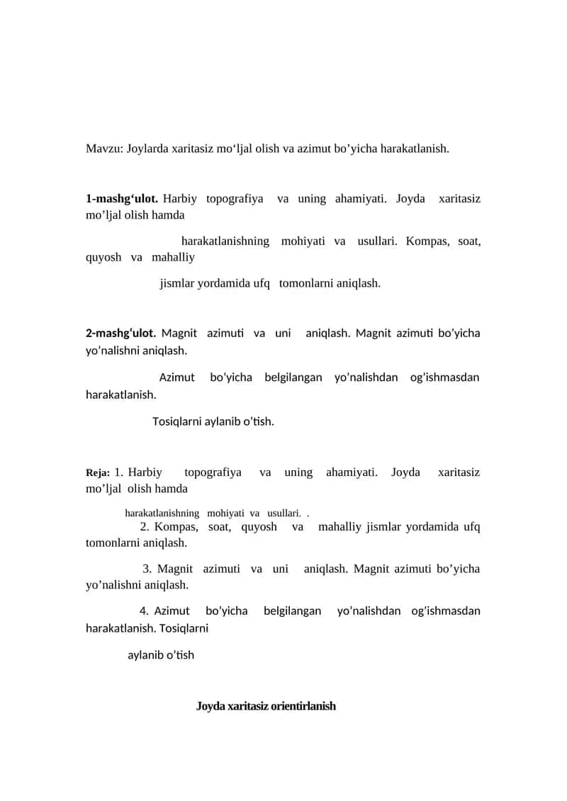 Jоyda xaritasiz оrientirlanish 1