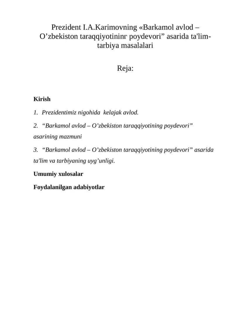 Barkamol avlod - O’zbekiston taraqqiyotining poydevori 1