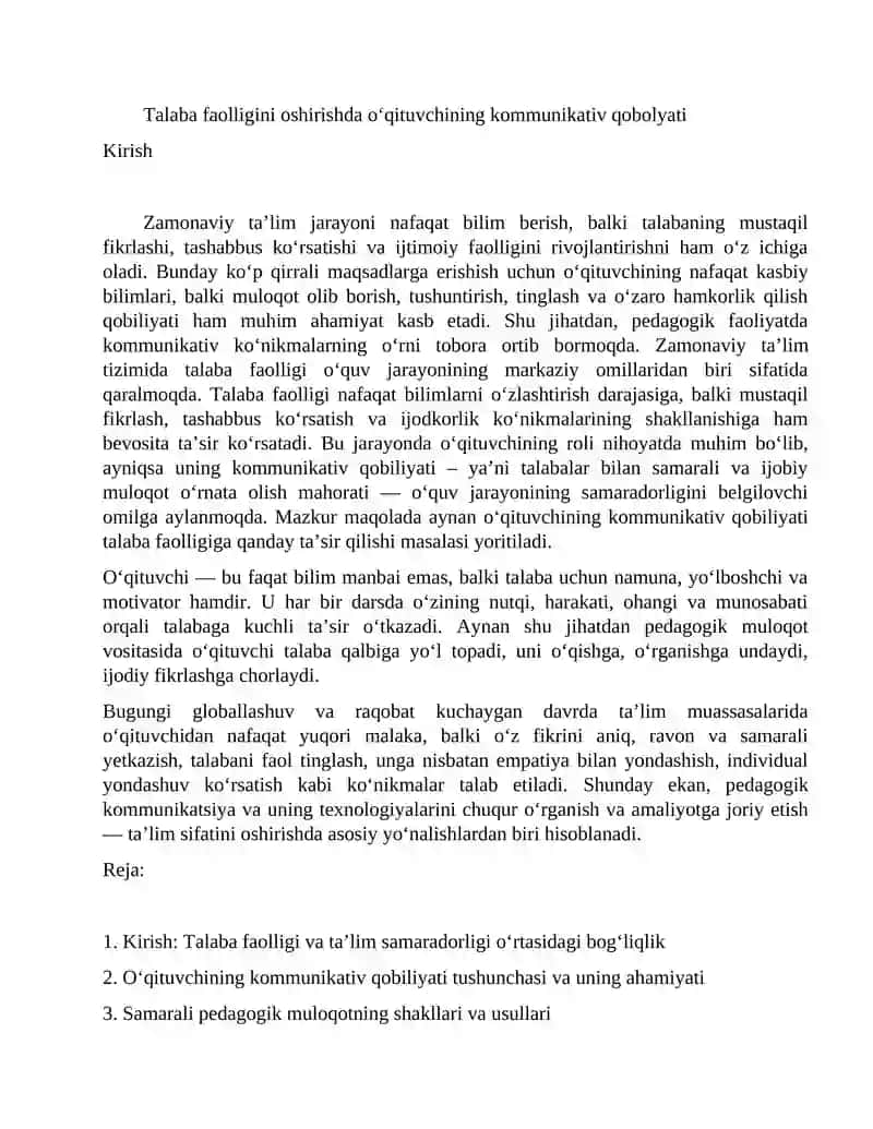 O‘qituvchining kommunikativ qobolyati
