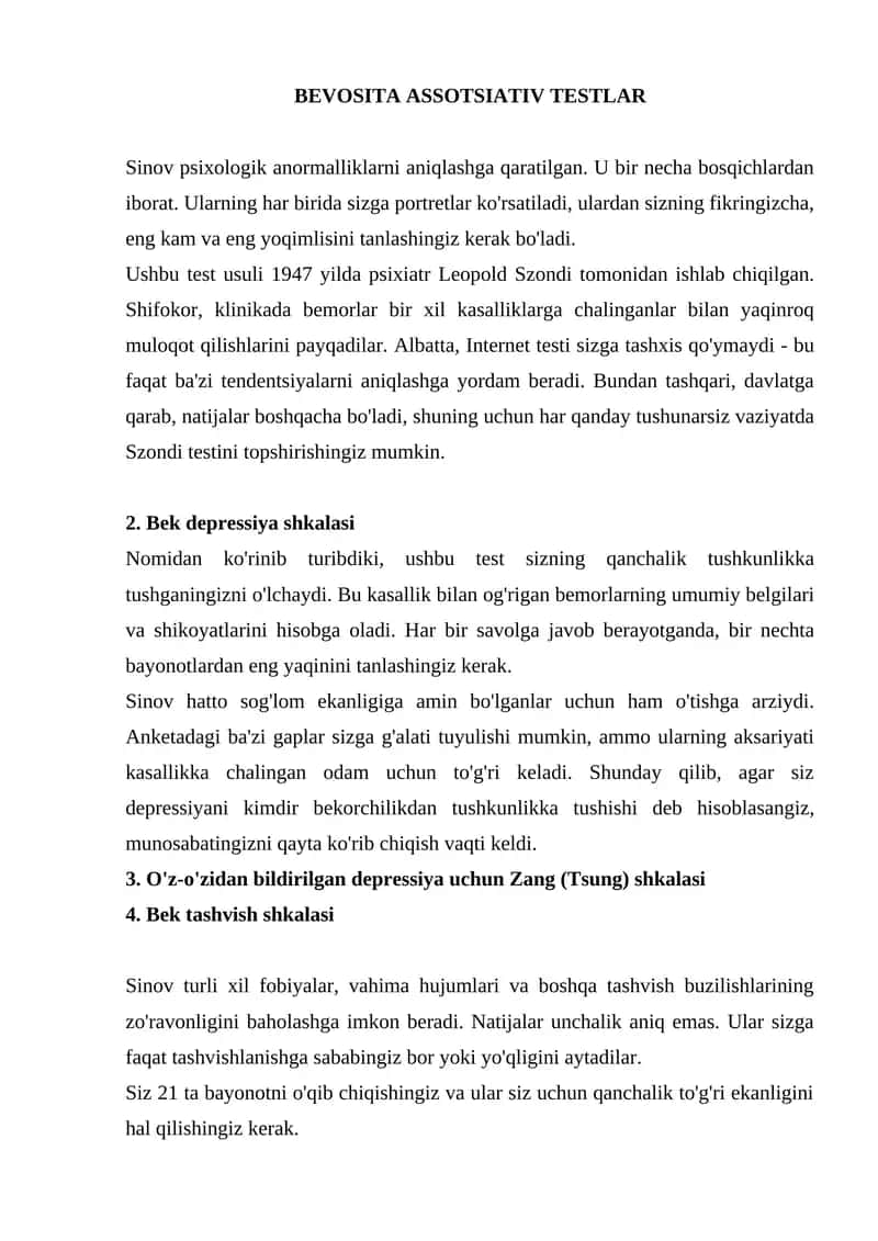 BEVOSITA ASSOTSIATIV TESTLAR 1
