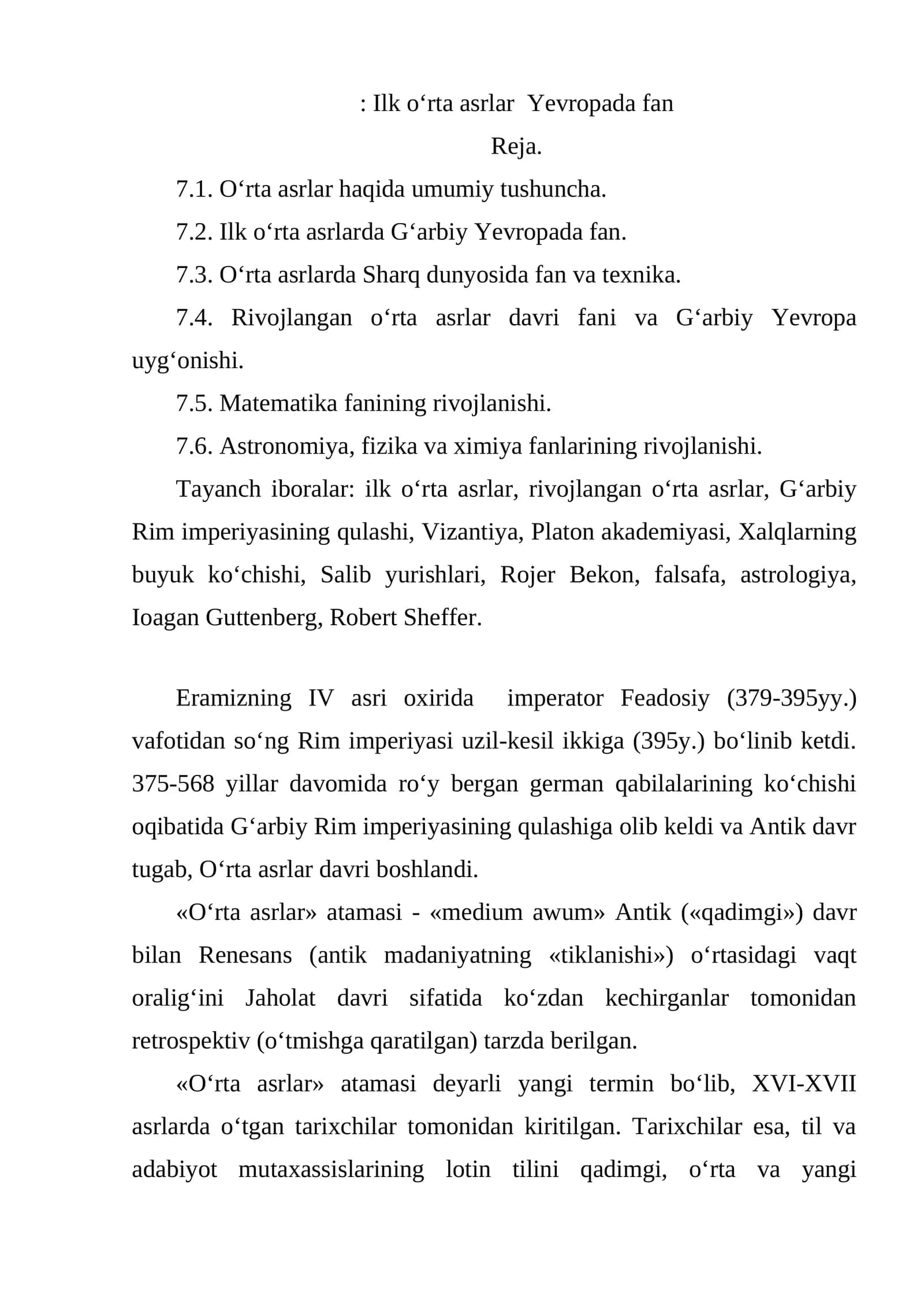 O‘rta asrlar Yevropada fan 1