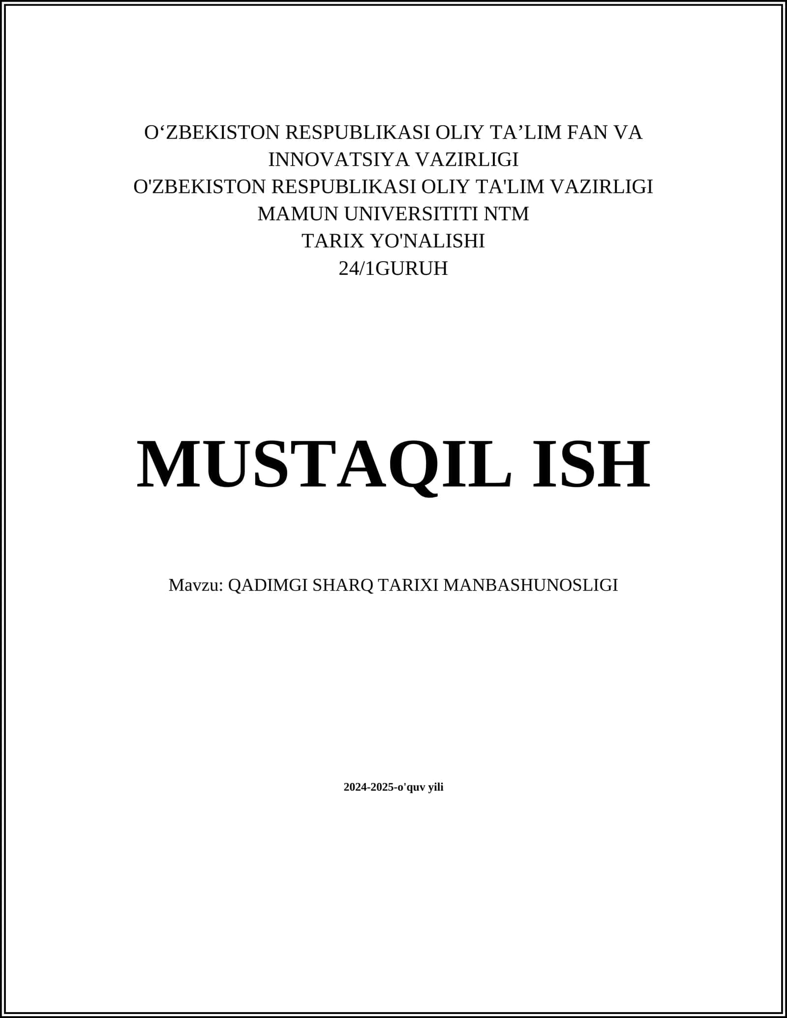 QADIMGI SHARQ TARIXI MANBASHUNOSLIGI 1