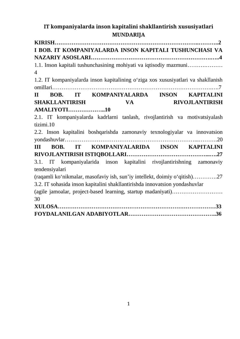 IT kompaniyalarda inson kapitalini shakllantirish xususiyatlari 1