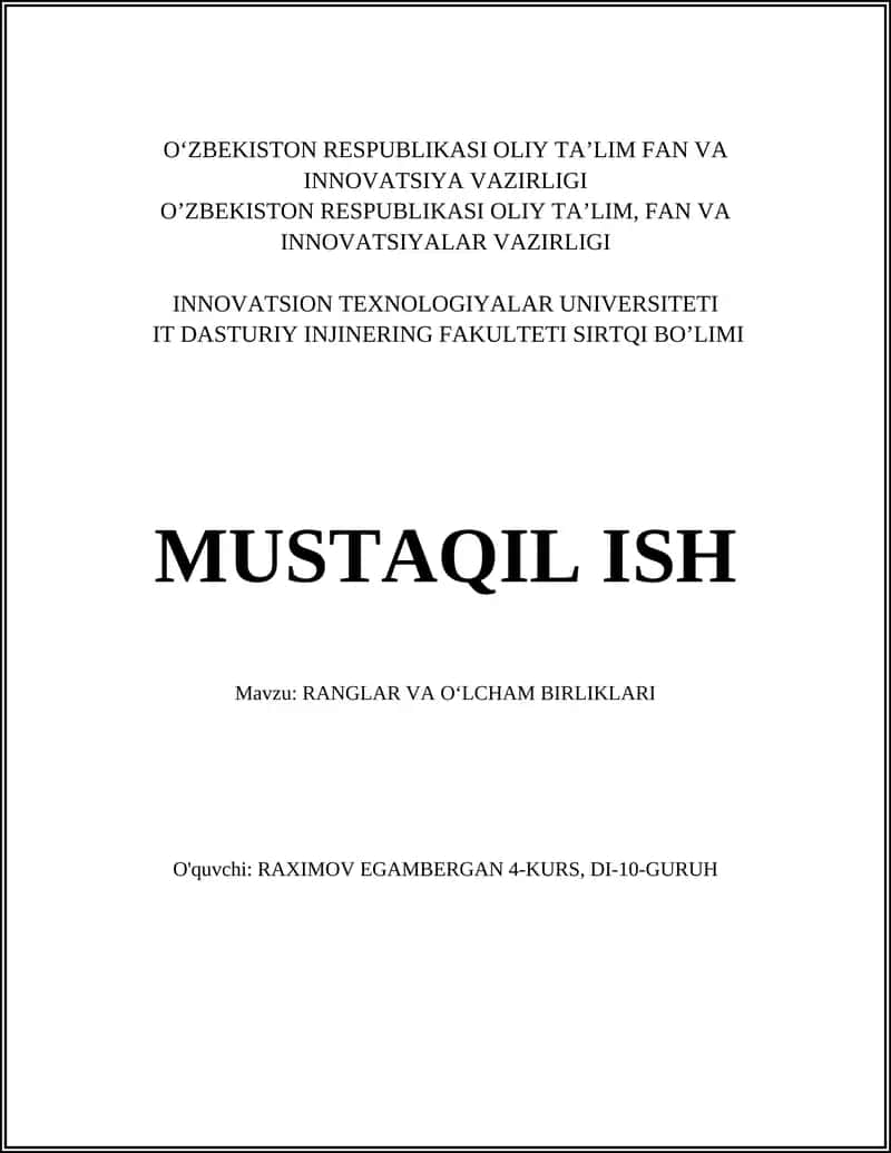Ranglar va O‘lcham Birliklari 1
