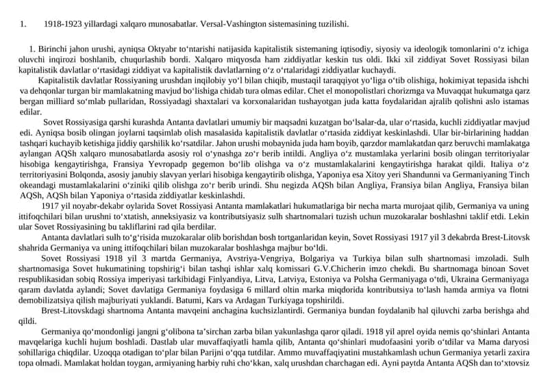 Birinchi jahon urushi va Versal-Vashington Sistemasining Tuzilishi 1
