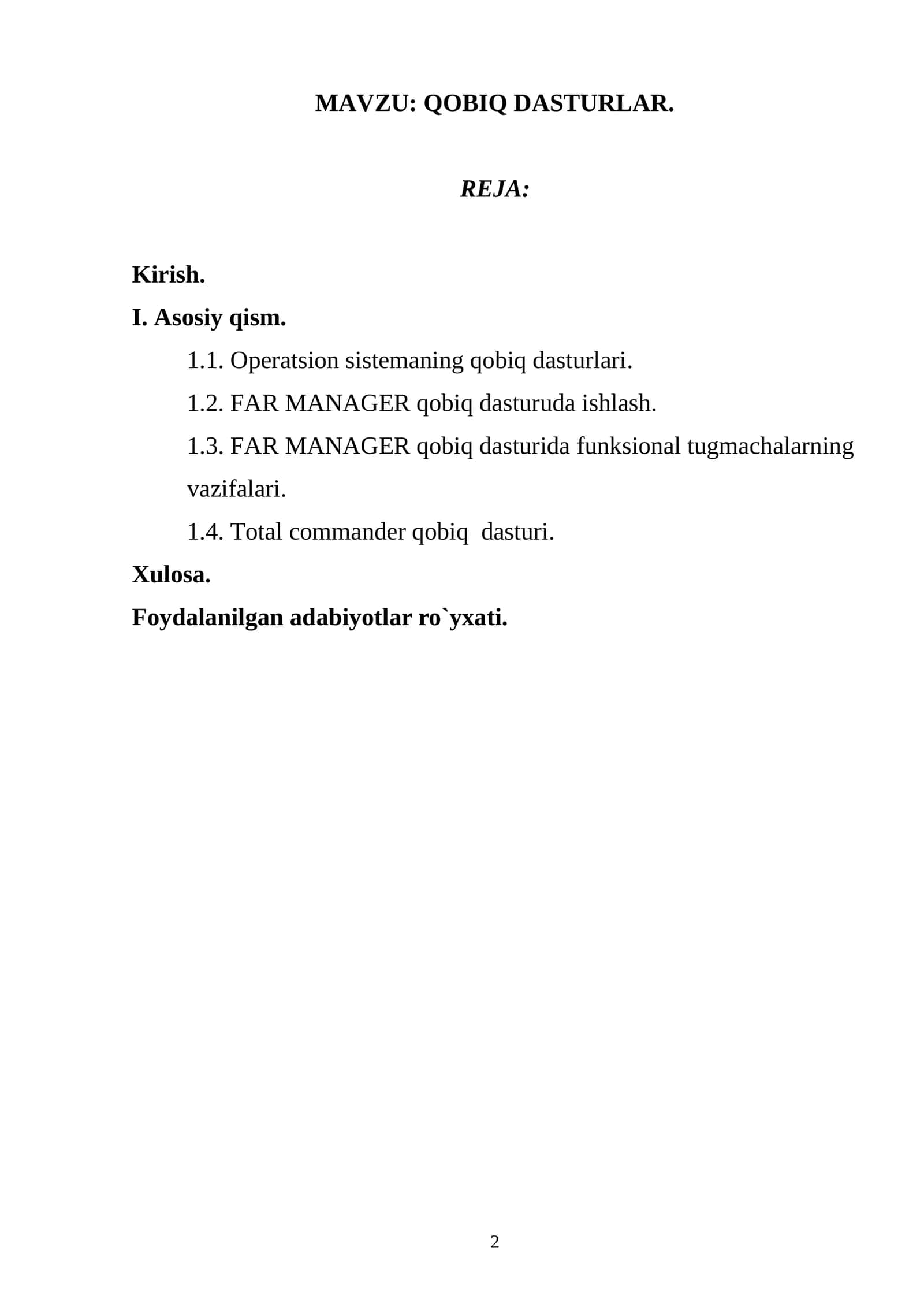 QOBIQ DASTURLAR 1