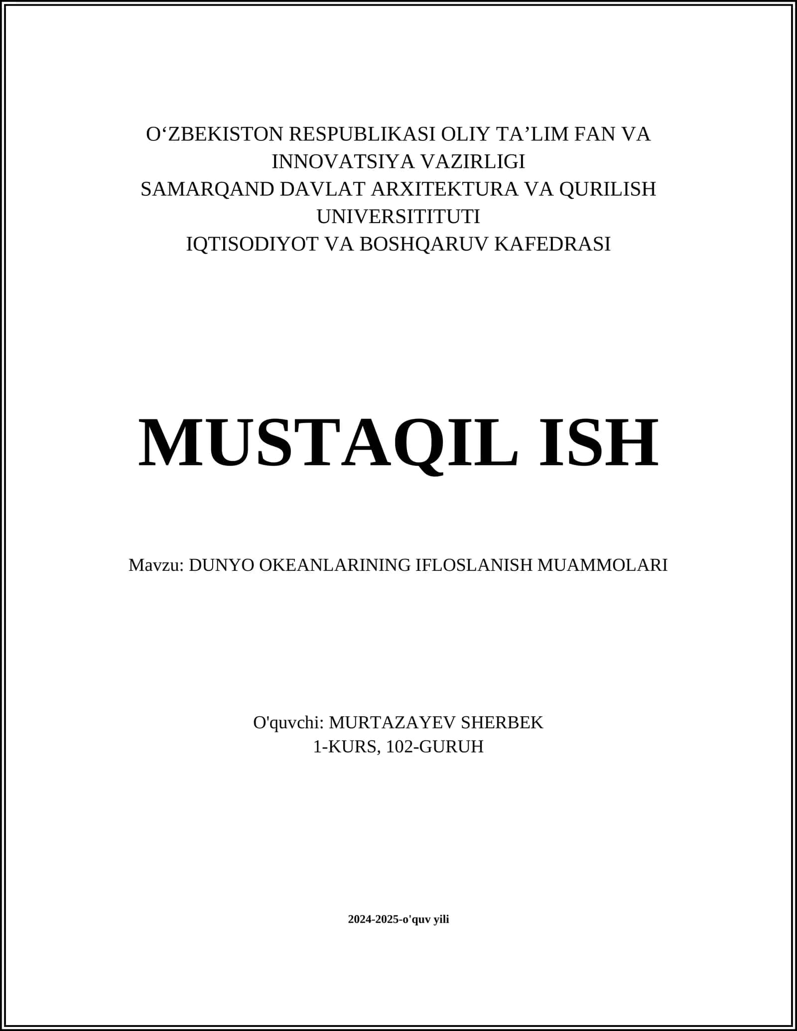 DUNYO OKEANLARINING IFLOSLANISH MUAMMOLARI 1