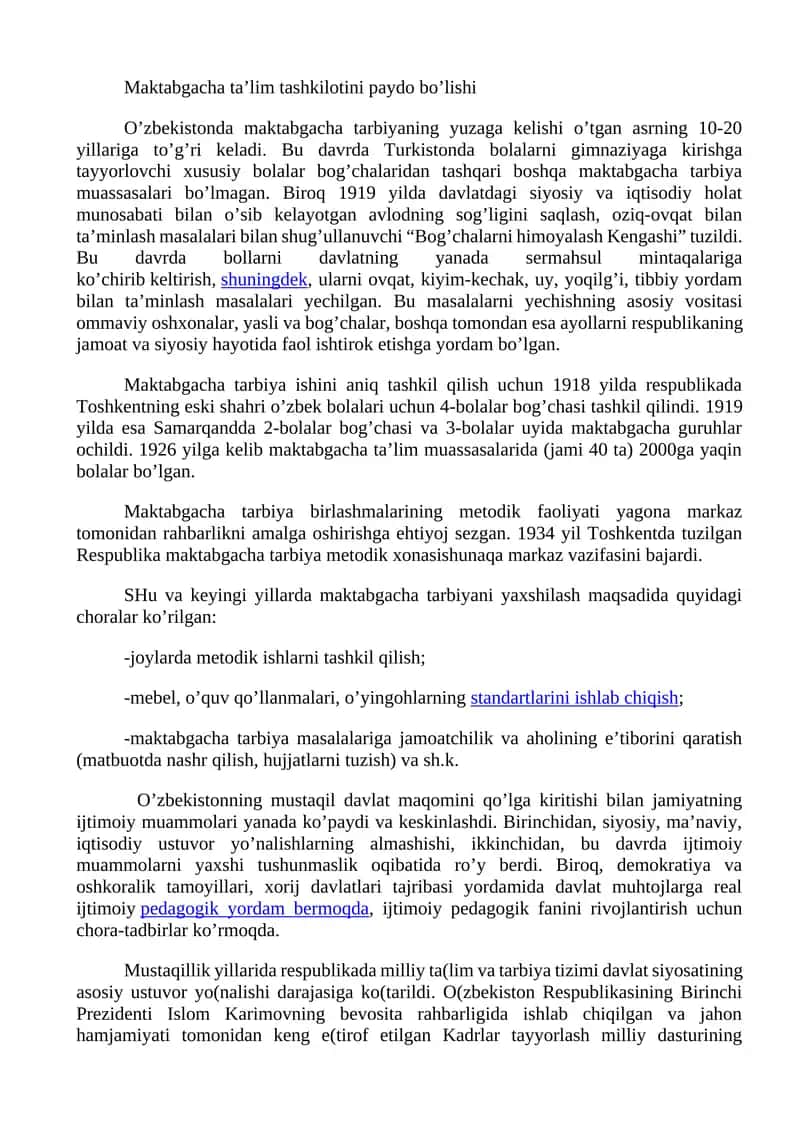 Maktabgacha ta’lim tashkilotini paydo bo’lishi 1