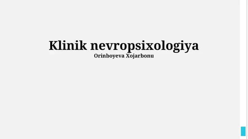 Neyropsixologik Klinikasi: Umumiy Ma'lumot 1
